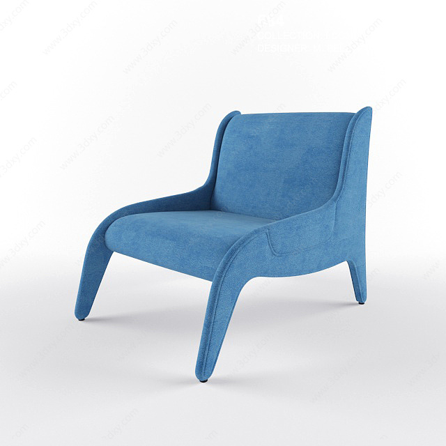 时尚蓝色布艺沙发椅3D模型