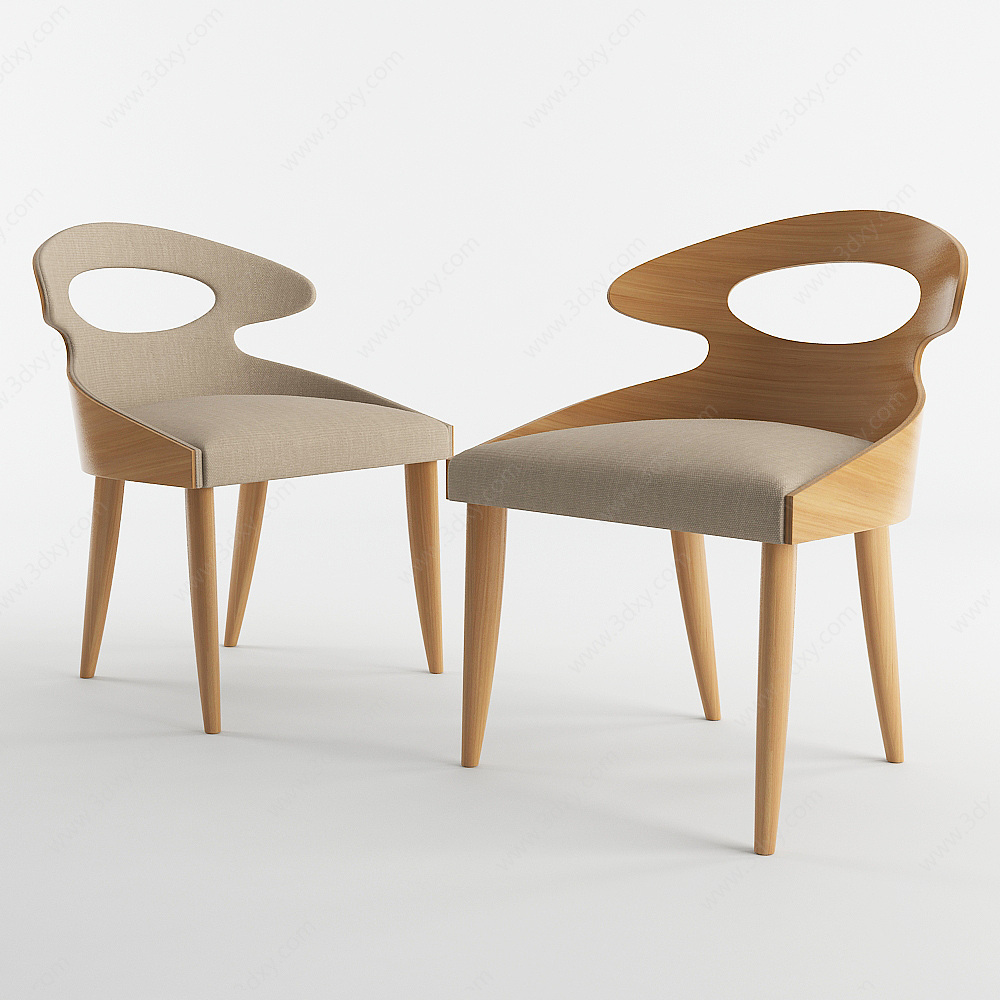 现代实木餐椅3D模型