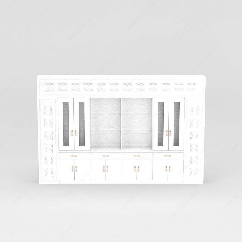 现代白色酒柜边柜3D模型