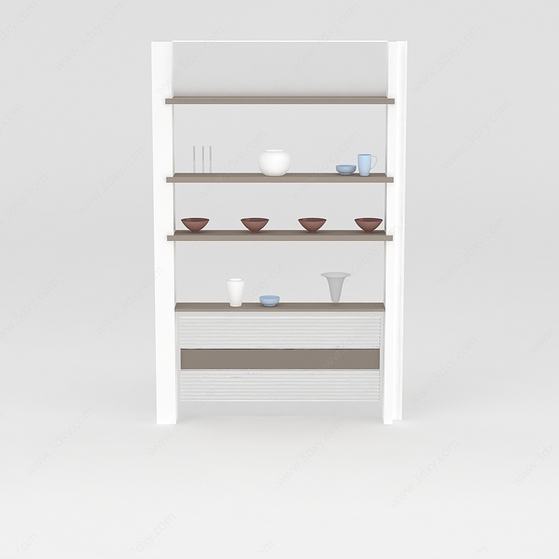 现代白色边柜酒柜3D模型