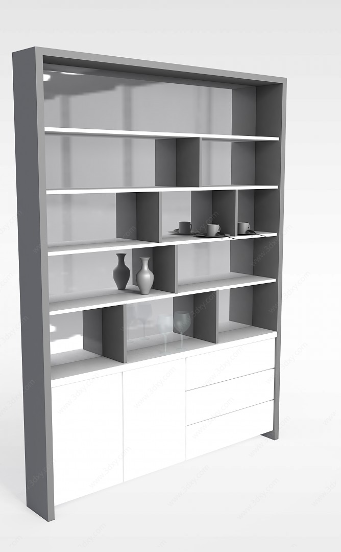 白色实木酒柜3D模型