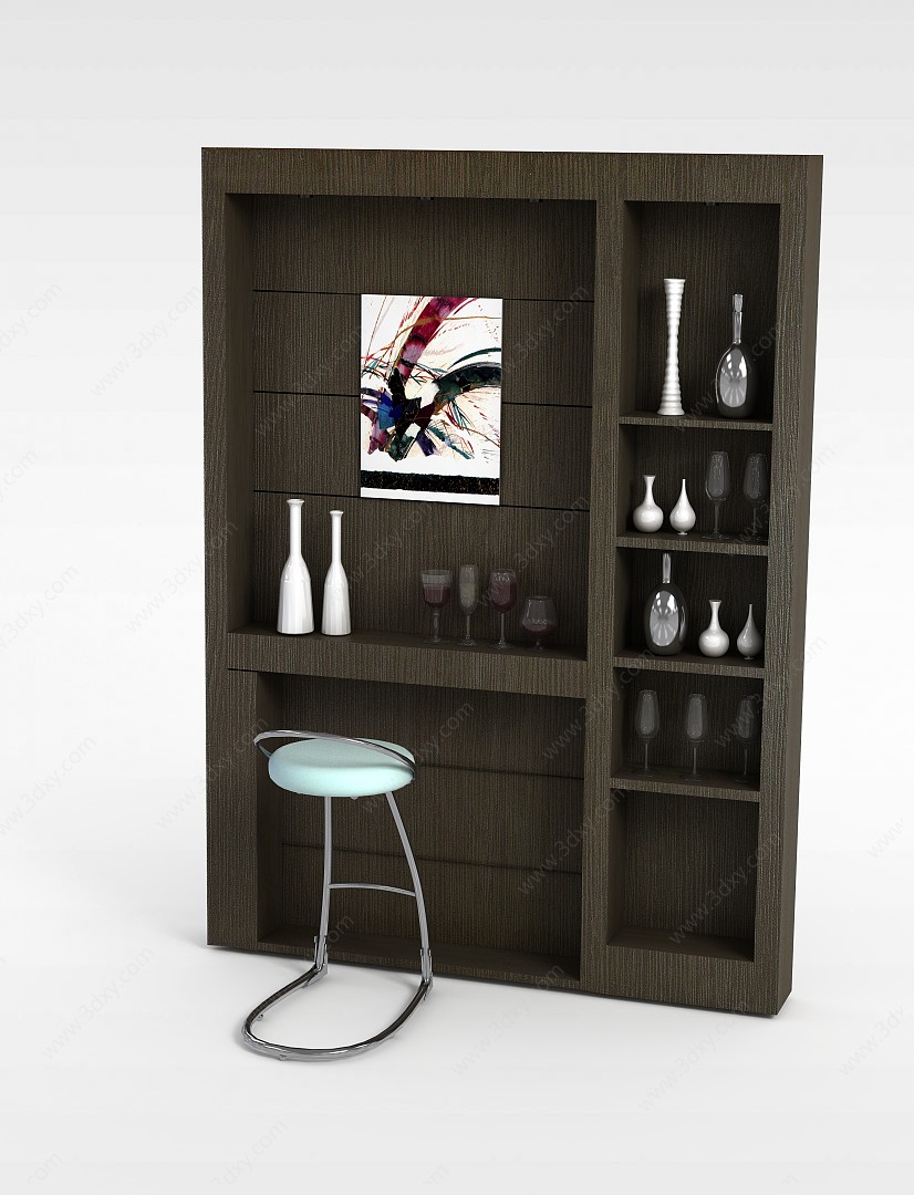 现代深灰色实木酒柜3D模型