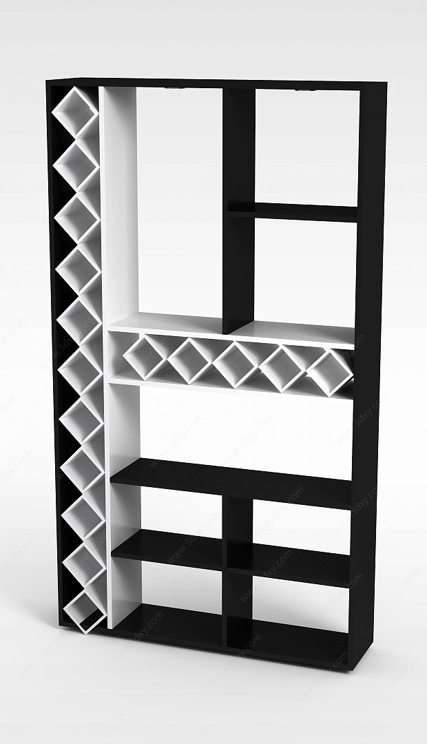现代黑白拼色实木酒柜3D模型