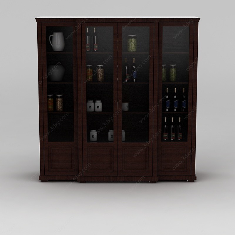 现代大型实木酒柜3D模型