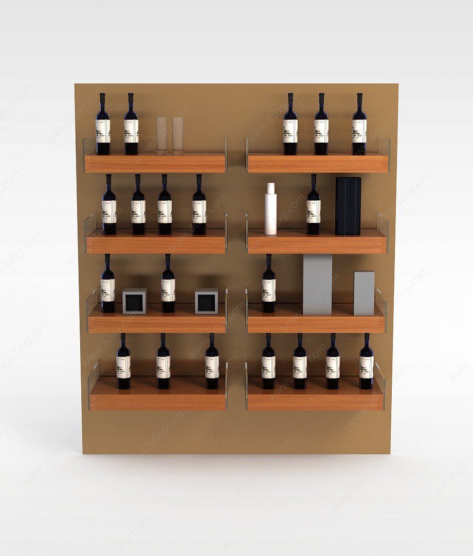 现代实木酒架酒柜3D模型