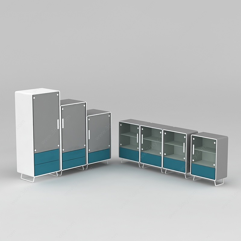 现代办公柜书柜书架组合3D模型