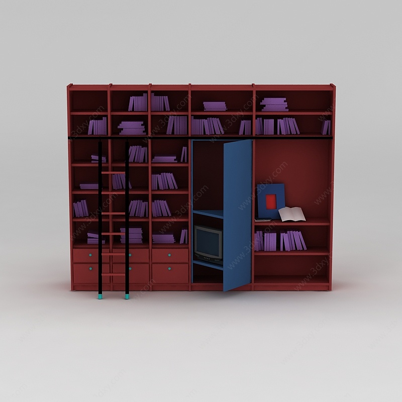 大型红色书柜书架3D模型