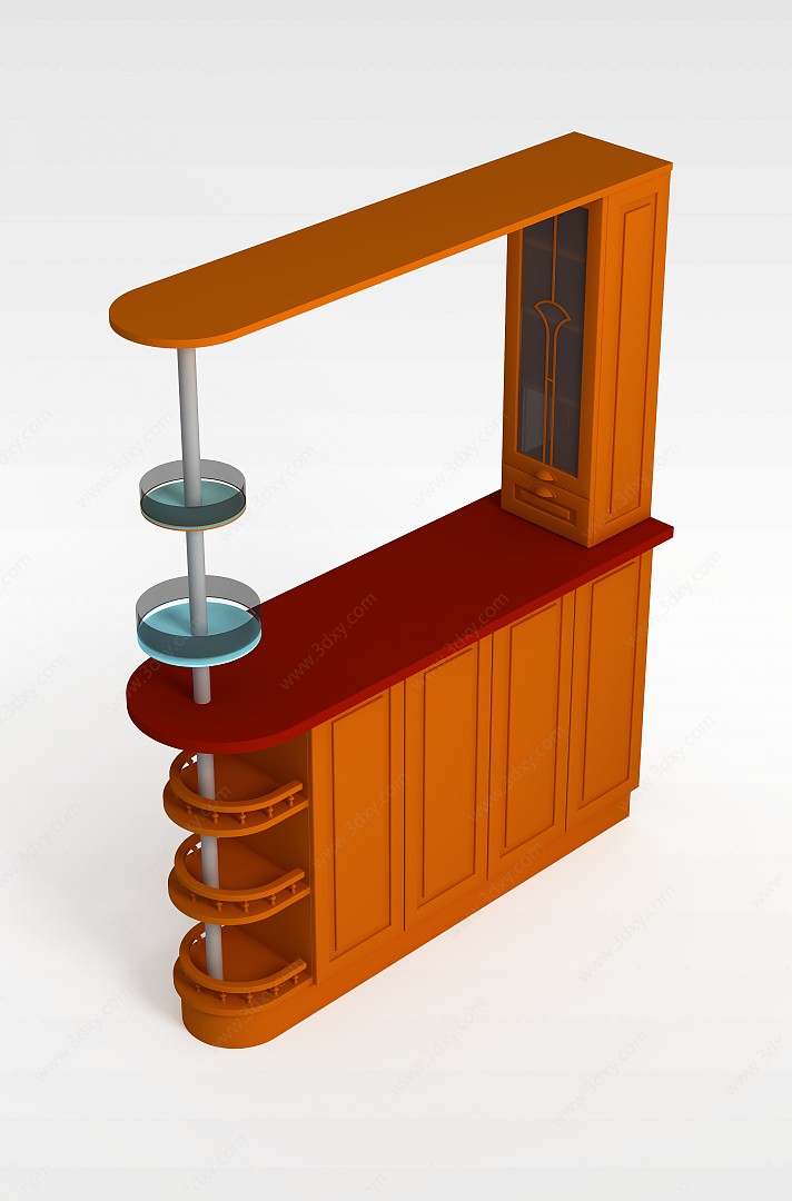 现代拼色实木边柜酒柜3D模型