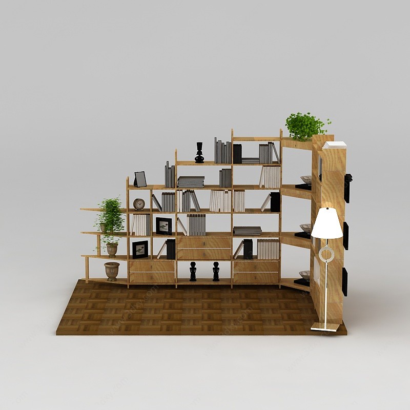 大型实木书柜书架3D模型