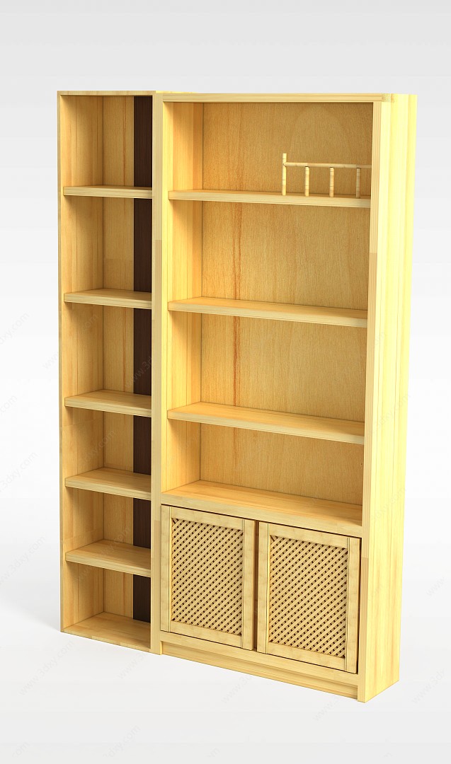 现代实木书柜书架3D模型