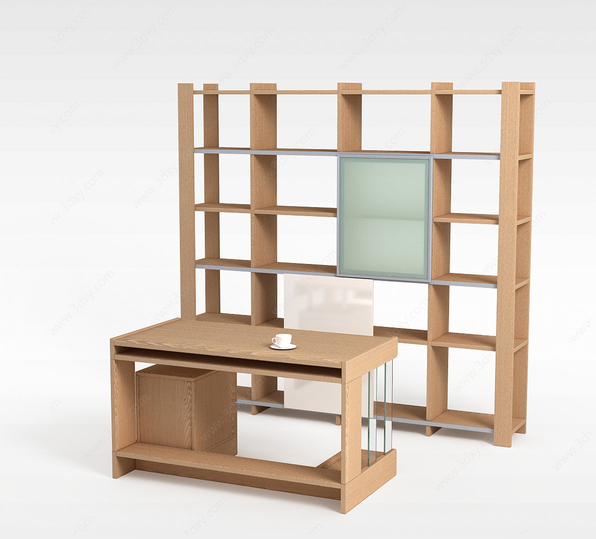 极简主义实木书柜书架3D模型