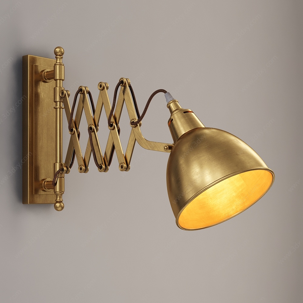 金色复古工业风壁灯3D模型