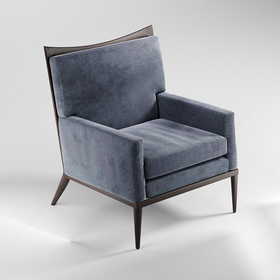 现代灰色绒布沙发椅3D模型