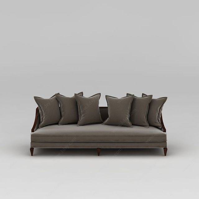 美式灰色绒布沙发3D模型