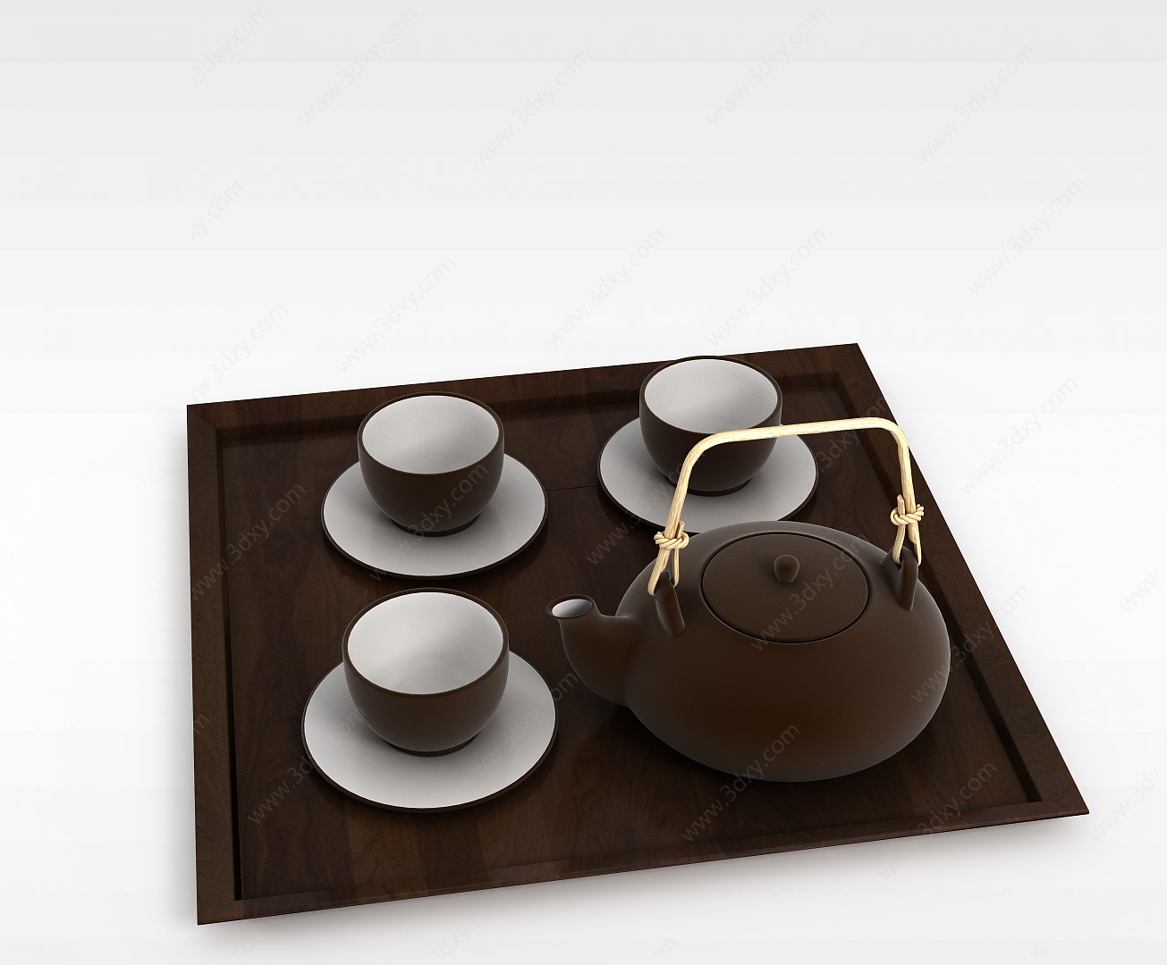 中式沙壶茶具套装3D模型