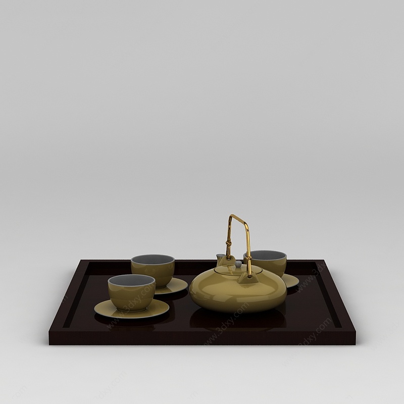 中式陶瓷茶具套装3D模型