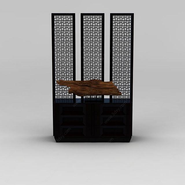中式黑色实木边柜门厅柜3D模型
