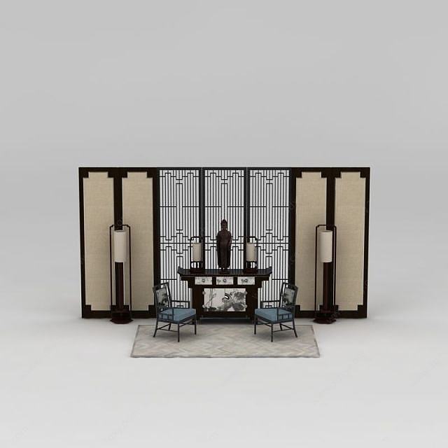 新中式玄关椅子案台组合3D模型