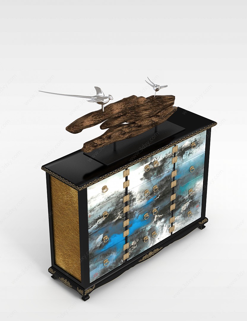 中式实木印花柜子3D模型