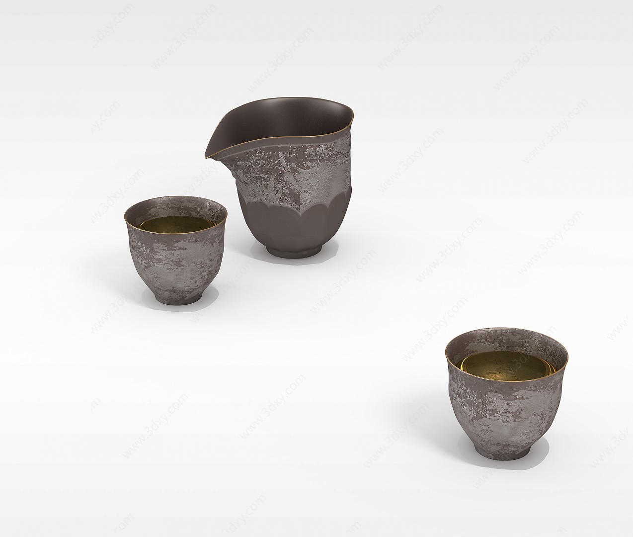 金属质感复古茶杯容器3D模型