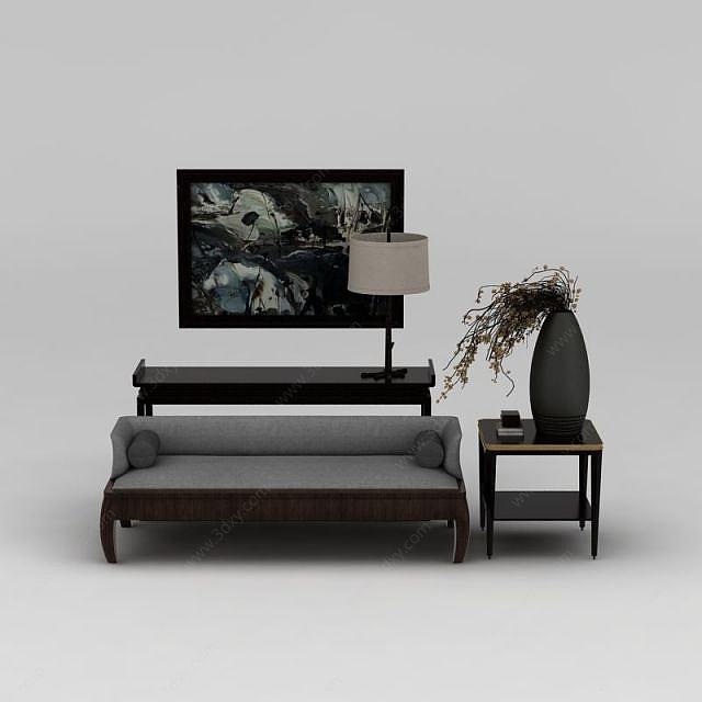 中式客厅沙发陈设品组合3D模型