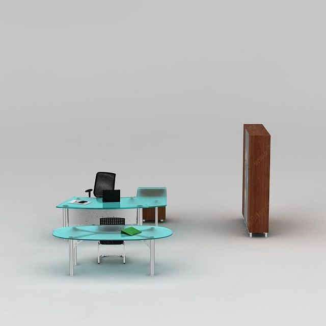 现代简约玻璃办公桌3D模型