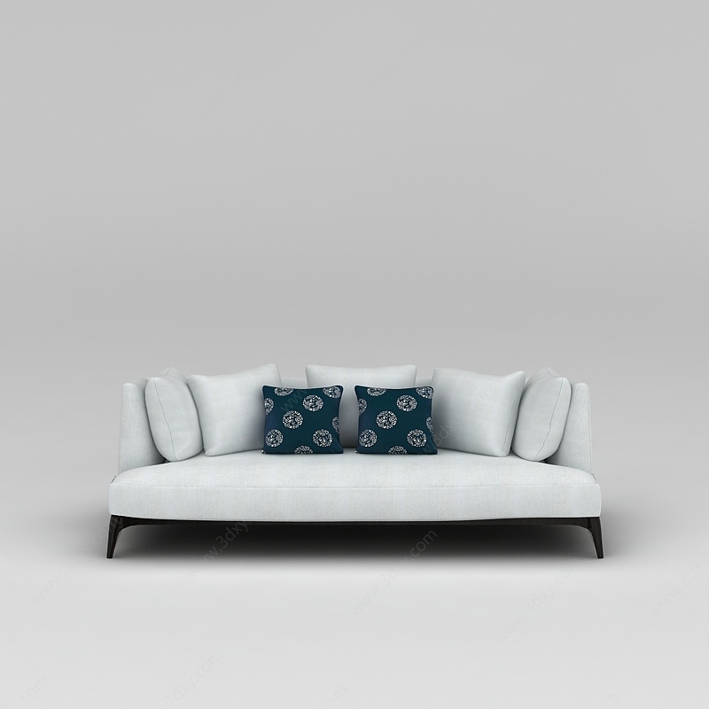现代时尚灰色布艺长沙发3D模型