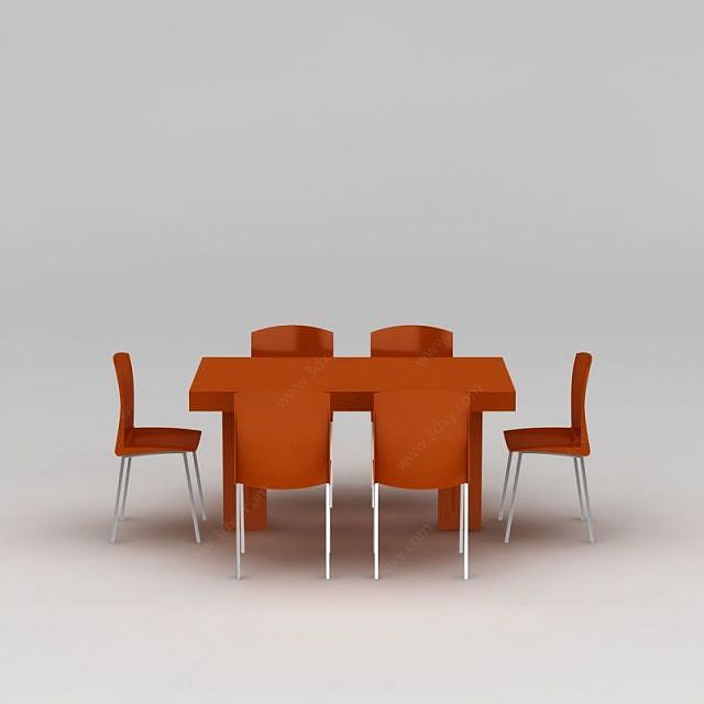 橙色简约餐桌椅组合3D模型