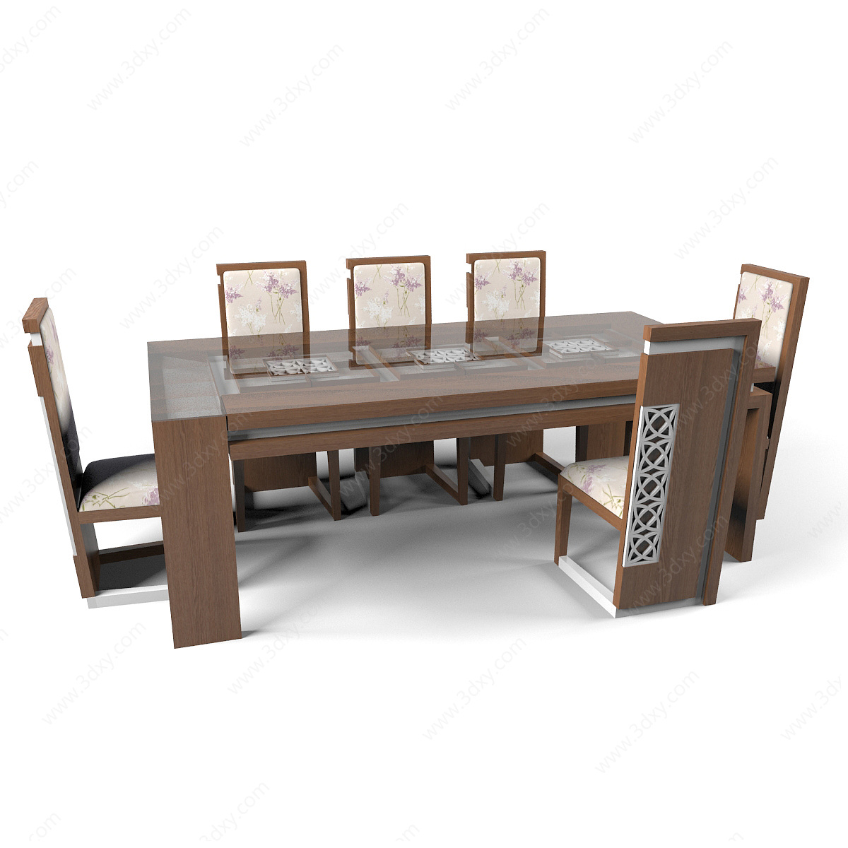 现代简约实木餐桌椅组合3D模型