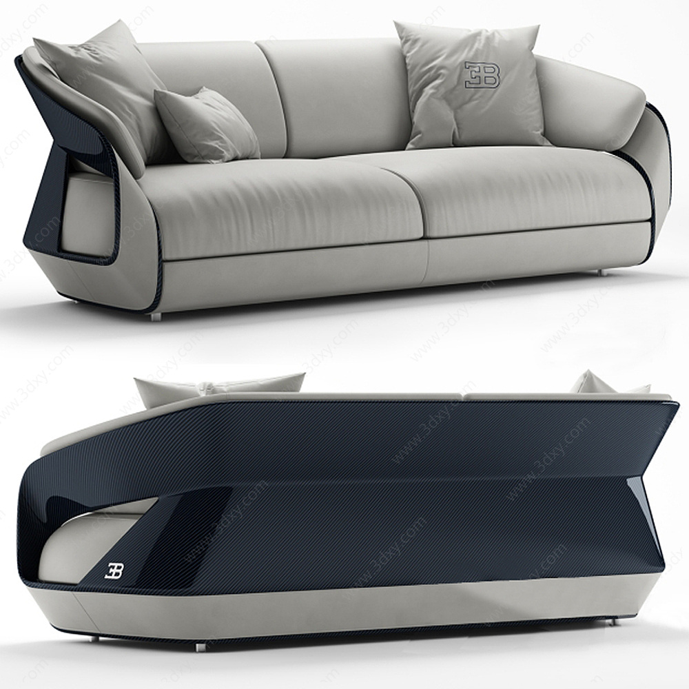 现代时尚灰色休闲双人沙发3D模型