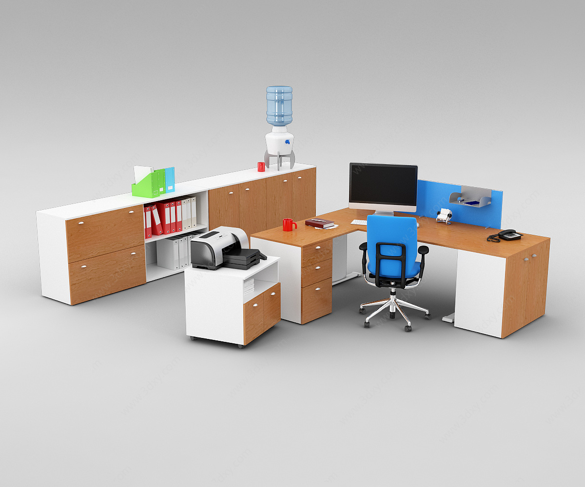 现代办公室桌椅家具组合3D模型