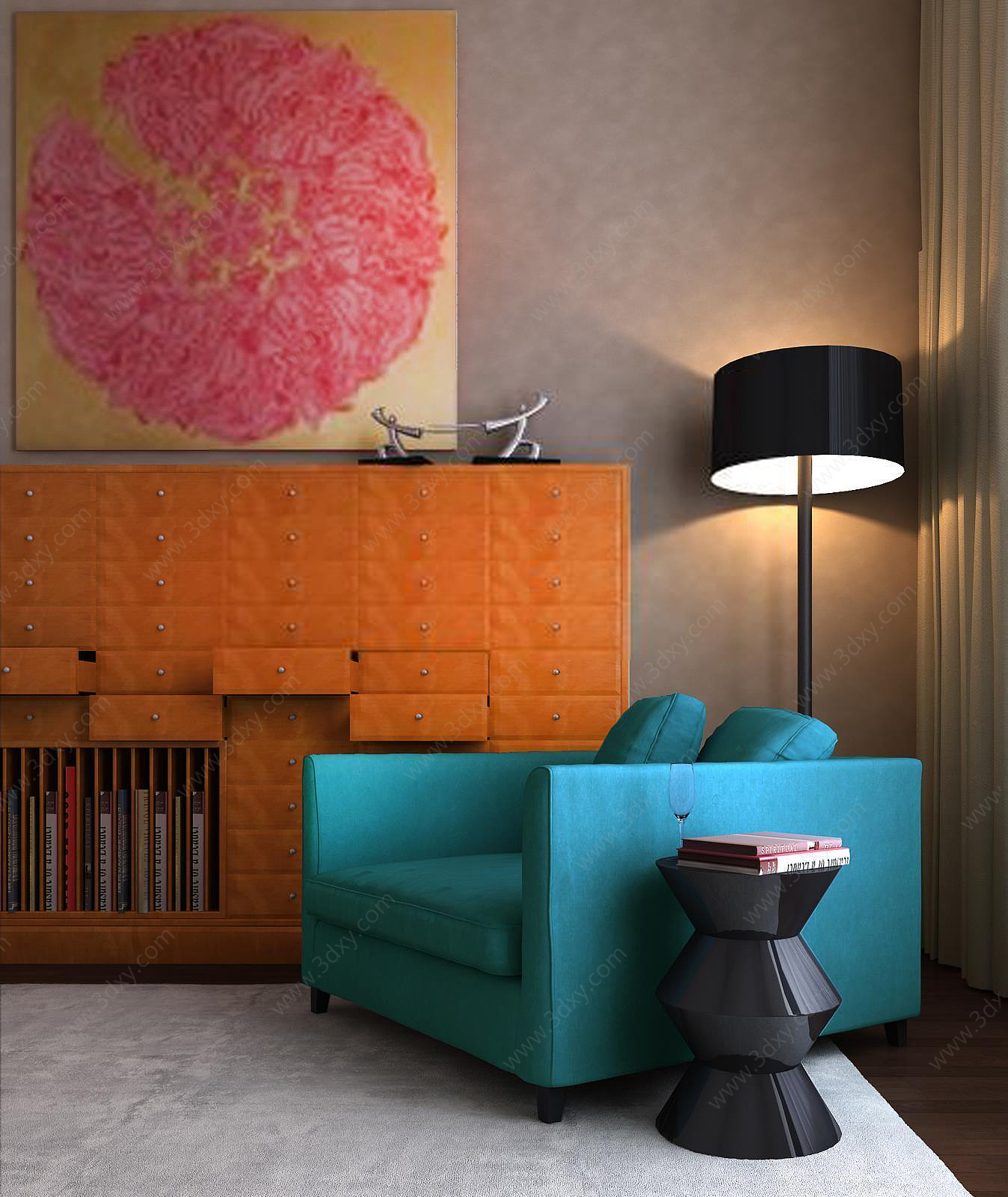 现代时尚休闲沙发边柜组合3D模型