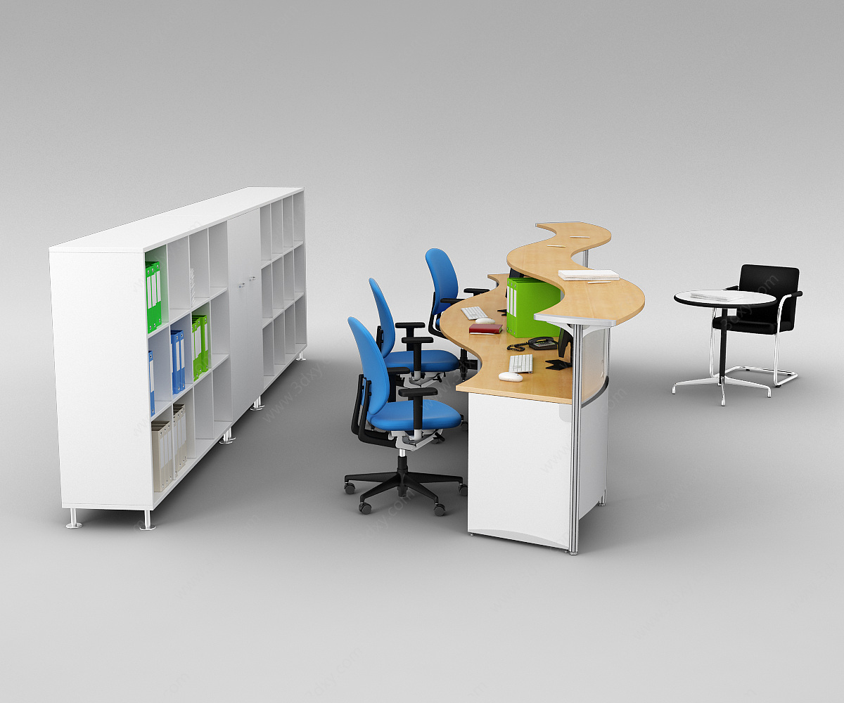 现代办公室时尚桌椅家具组合3D模型