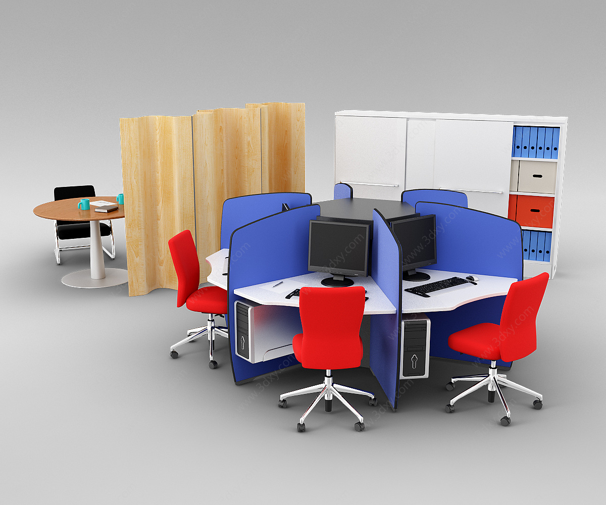 现代时尚办公桌椅组合3D模型
