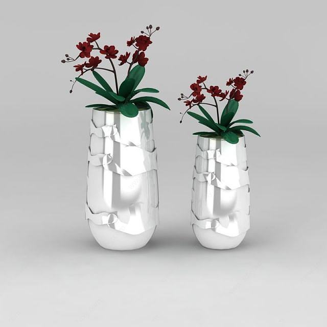 白色时尚玻璃钢花瓶摆件3D模型