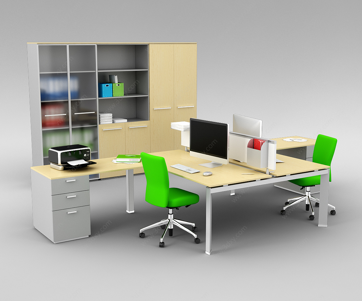 精品办公室办公桌椅家具组合3D模型