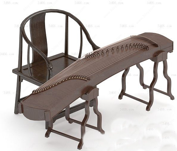 中式古典乐器古筝3D模型