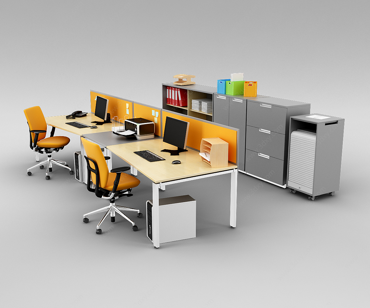 现代时尚办公室桌椅家具组合3D模型