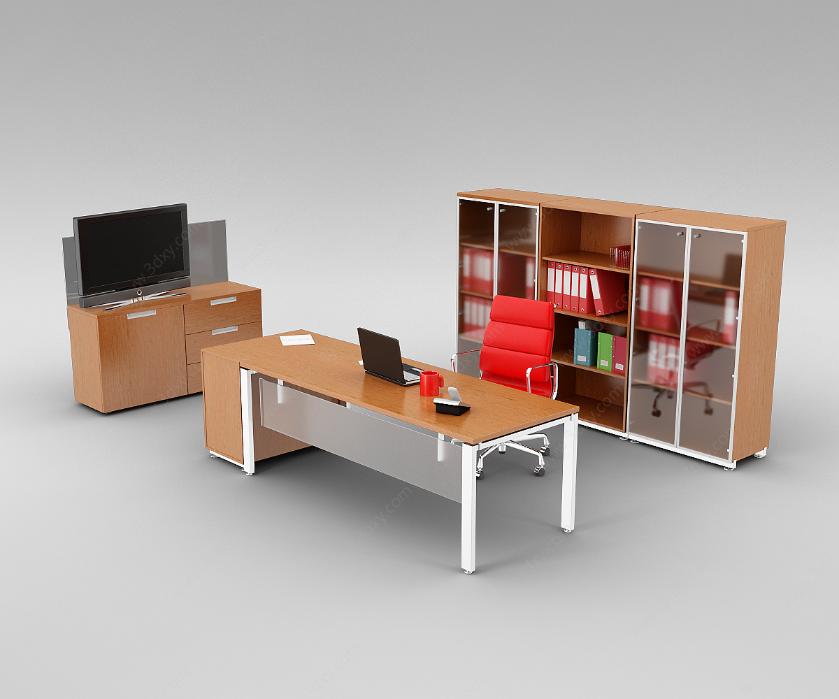 现代办公室办公桌椅组合3D模型