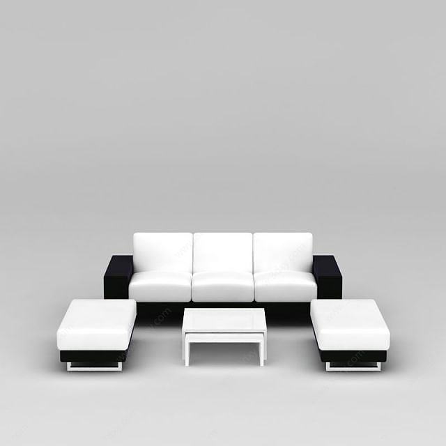 时尚黑白拼色沙发茶几组合3D模型