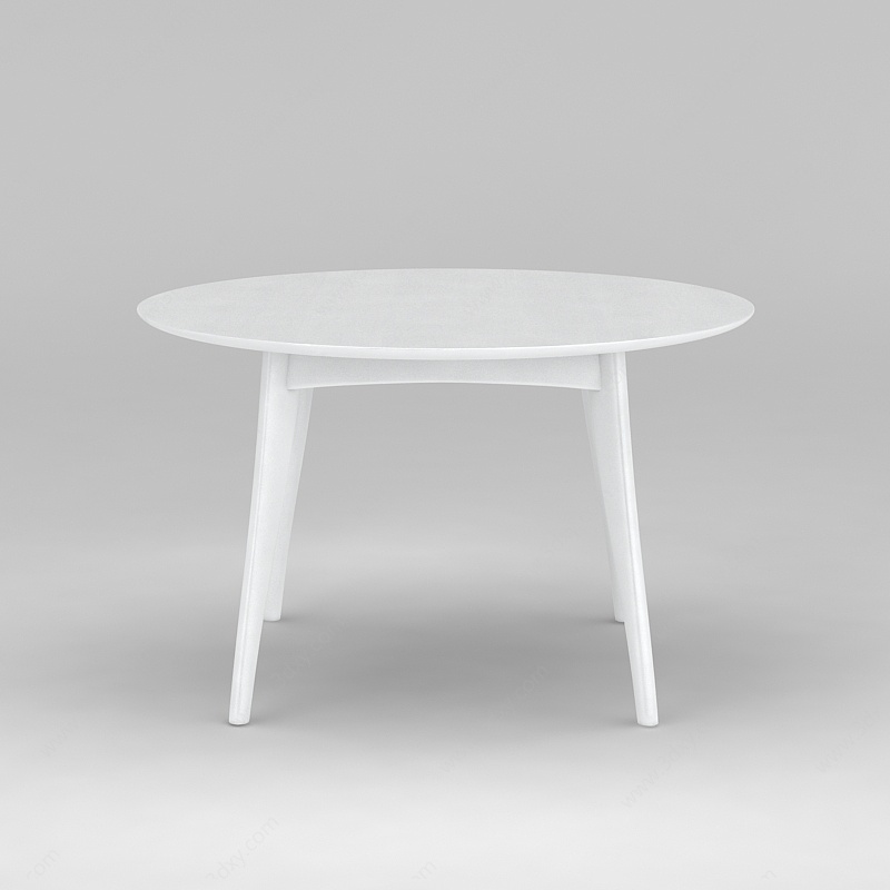 北欧白色实木圆餐桌3D模型