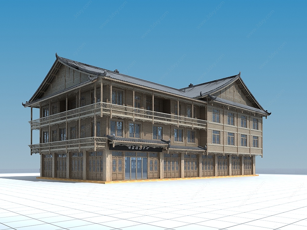 中式复古木屋游客接待中心3D模型
