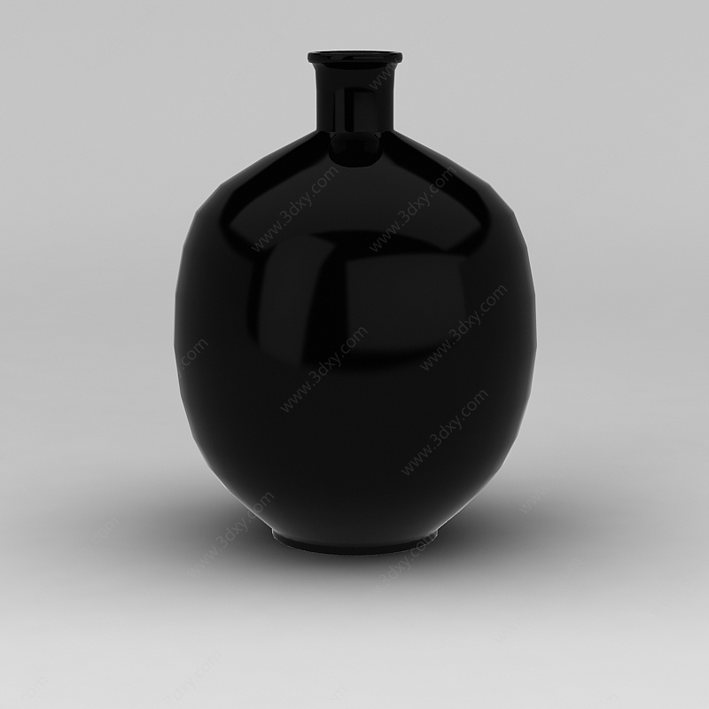 中式黑色小口大肚瓶瓷器摆件3D模型