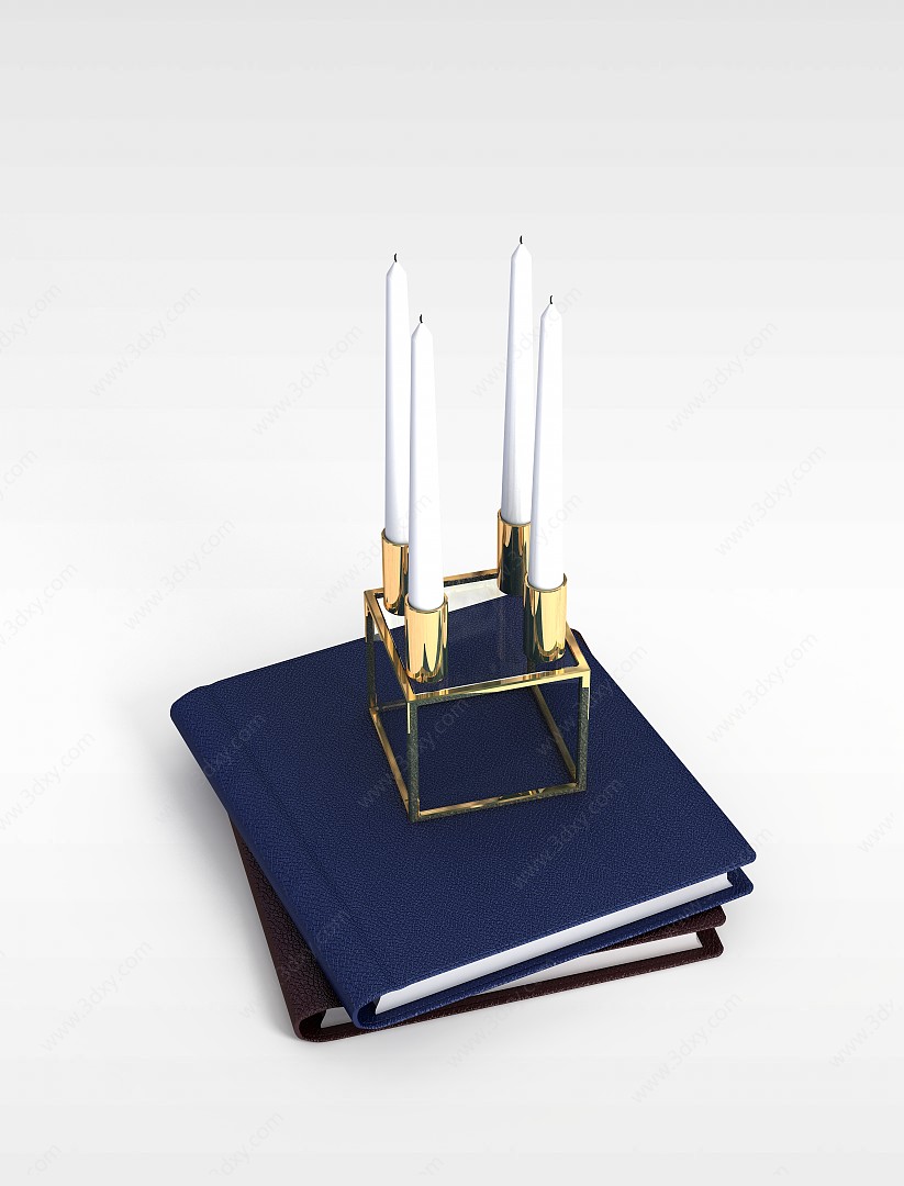书桌摆品书和烛台3D模型