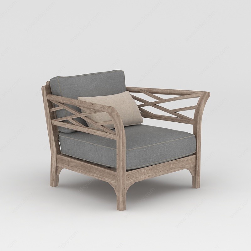 北欧时尚实木沙发椅3D模型