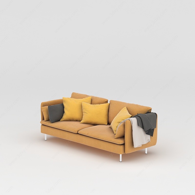 北欧黄色休闲双人沙发3D模型