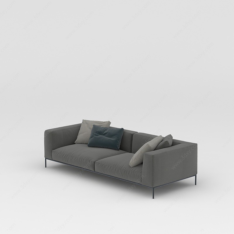 现代灰色布艺沙发3D模型