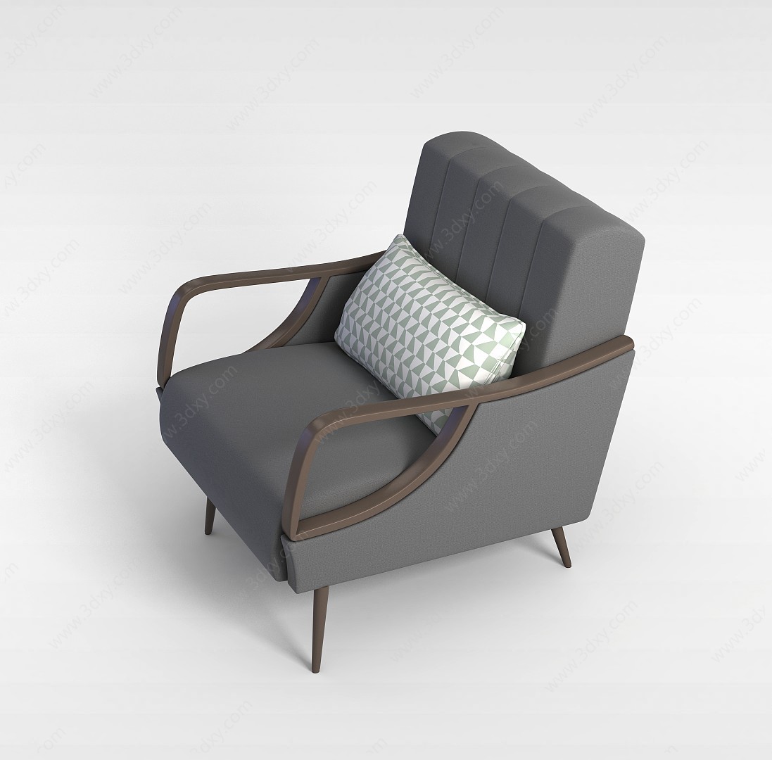 北欧灰色休闲单人沙发3D模型