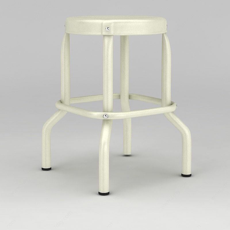 米白色创意金属凳子3D模型