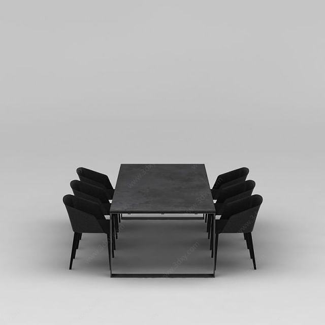 现代黑色简约餐桌椅组合3D模型